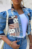 Red Yellow Sexy Print Patchwork Turndown Collar Outerwear