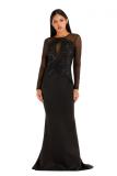 Wine Red Fashion adult Celebrities Cap Sleeve Long Sleeves O neck Mermaid Floor-Length Sequin Patch