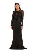 Black Fashion adult Celebrities Cap Sleeve Long Sleeves O neck Mermaid Floor-Length Sequin Patch