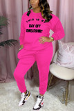 rose red Fashion Casual Letter Print Letter O Neck Long Sleeve Two Pieces