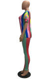 Black yellow Fashion Casual adult Striped Patchwork Print contrast color Two Piece Suits pencil Short Sleeve Two Pieces