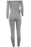 Light Gray Sexy Solid bandage Patchwork Long Sleeve V Neck Jumpsuits