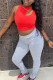 Red Sexy Sportswear Solid Fold O Neck Sleeveless Two Pieces