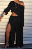 Pink Fashion Casual Solid Patchwork Slit Oblique Collar Long Sleeve Two Pieces