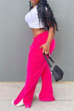 Black Casual Solid Patchwork Straight Mid Waist Straight Solid Color Bottoms