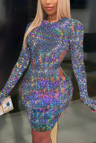 Multicolor Street Print O Neck Wrapped Skirt Dresses