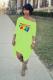 Grass Green adult Fashion Sexy One Shoulder Long Sleeves one shoulder collar Swagger Mid-Calf Print Ch