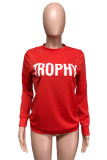 Red Chemical fiber blend O Neck Long Sleeve Letter Print Tops
