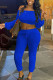 Blue Fashion Sexy adult Ma'am Solid Two Piece Suits pencil Long Sleeve Two Pieces