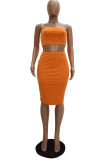 Orange Active Casual Wrapped chest Solid Plus Size