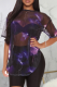Multicolor Casual Print Mesh O Neck T-Shirts