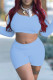 Light Blue Fashion Casual Basic O Neck Long Sleeve Two Pieces