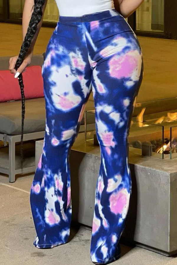 Blue Sexy Tie Dye Patchwork Skinny High Waist Speaker Full Print Bottoms