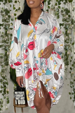 Green Sexy Print Patchwork V Neck Straight Dresses
