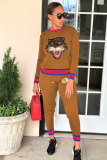 Black Drawstring Mid Animal Prints pencil Pants Two-piece suit