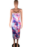 Light Purple Milk. Fashion Street Light Blue Light Purple Off The Shoulder Sleeveless Halter Neck Step Skirt Mid-Calf Print backless Tie and dye Dresses