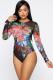 Black Fashion Sexy Print Floral Patchwork Long Sleeve O Neck 