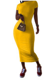 Cyan Fashion Casual White Red Black Orange Yellow Cyan Cap Sleeve Short Sleeves O neck Pencil Dress Mid-Calf Solid Dresses