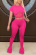 rose red Fashion Sexy adult Ma'am Patchwork Solid Two Piece Suits Straight Short Sleeve Two Pieces