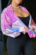 Purple Casual Print Patchwork Turndown Collar Tops