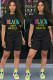 Black Fashion Casual Letter Print Two Piece Suits Straight Short Sleeve Two Pieces