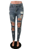 Grey Street Solid Ripped Buttons Mid Waist Regular Denim