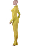 Red street Solid zipper Milk. Long Sleeve O Neck Jumpsuits