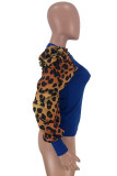 Wine Red Nylon O Neck Long Sleeve Leopard Print Patchwork Slim fit 