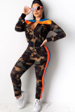 Blue OL Two Piece Suits Print Straight Long Sleeve Two-piece Pants Set