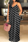 Black Sexy Print Patchwork Spaghetti Strap Straight Dresses