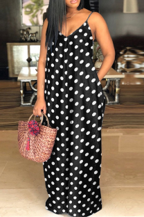 Black And White Sexy Print Patchwork Spaghetti Strap Straight Dresses