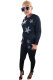 Black Elastic Fly Mid Patchwork Print pencil Pants Two-piece suit