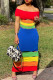 Blue Sexy Patchwork Hollowed Out Backless Off the Shoulder Short Sleeve Dress