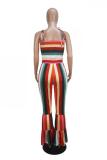 Blue Fashion Casual Draped Print Striped Sleeveless Slip Jumpsuits