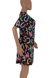 Multicolor Casual Print Patchwork O Neck Straight Dresses
