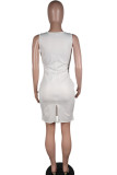 White Sexy White Green Pink Yellow Spaghetti Strap Sleeveless Slip Sheath Knee-Length Print Dresses