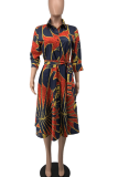 Red Casual Print Patchwork Turndown Collar Printed Dress Dresses