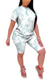 Pink Fashion Casual adult Patchwork Tie Dye Two Piece Suits pencil Short Sleeve Two Pieces