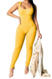 Pink Fashion Casual Patchwork Solid Draped Sleeveless Slip Jumpsuits