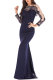 Blue Fashion Long Sleeves O neck Slim Dress Floor-Length Patchwork 