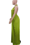 Blue Elegant Solid Patchwork Backless Halter Loose Jumpsuits