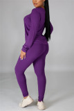 Red Casual Solid Basic O Neck Long Sleeve Two Pieces
