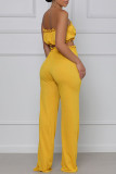 Yellow Sexy Casual Solid Backless Strapless Sleeveless Two Pieces