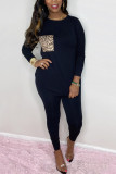Blue Fashion Casual Patchwork Print Patchwork O Neck Long Sleeve Two Pieces