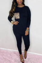 Black Fashion Casual Patchwork Print Patchwork O Neck Long Sleeve Two Pieces