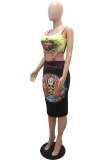 Blue Print Patchwork Square Collar Sleeveless Two Pieces