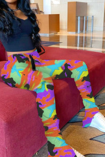 Orange Green Orange Yellow purple Army Green Elastic Fly Mid camouflage Boot Cut Pants Bottoms