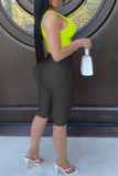 Blue Active Patchwork Solid contrast color bow-knot HOLLOWED OUT Straight Sleeveless Two Pieces