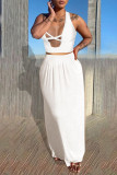 Blue Sexy Casual Solid Hollowed Out Backless Halter Sleeveless Two Pieces