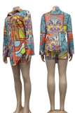 Tangerine Casual Print Patchwork Shirt Collar Long Sleeve Two Pieces